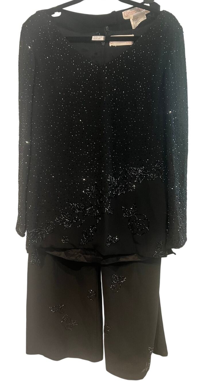 Cameron Blake Pant Set in Black with Sequince 2 Piece Size 10 pants Top Large